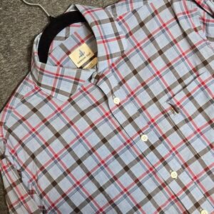 Johnnie O Hangin' Out Button Front Long Sleeve Shirt Men Medium Blue Plaid